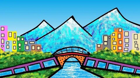 Drawing City Scenery With Ms Paint | How To Draw Easy Scenery