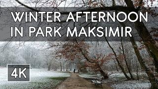 Walking in Park Maksimir while Snowing (Winter Afternoon) - 4K UHD