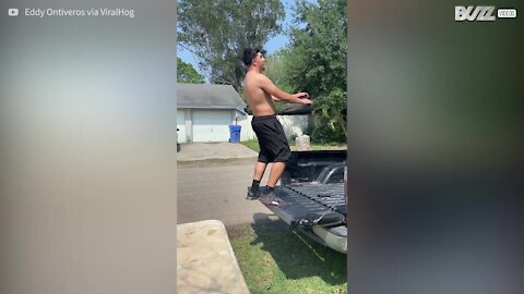 Young man hilariously fails back flip