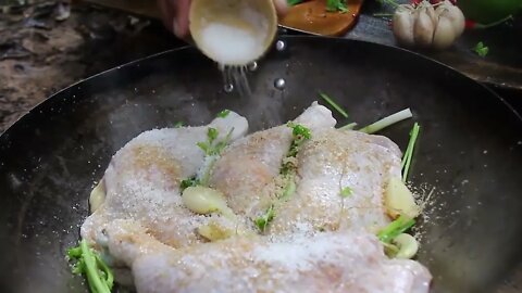 Cooking Coconut Chicken Leg Recipe eating so Yummy - Use Coconut water Cook Chicken Meat in Fry P-13