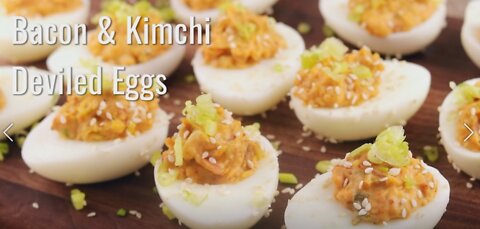 Keto Recipe - Keto Bacon and Kimchi Deviled Eggs