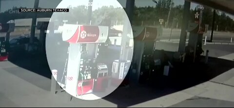 California gas station employees jump into action after crash