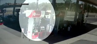 California gas station employees jump into action after crash