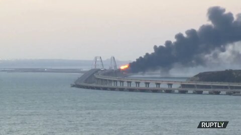 Fuel tanks catch fire after truck explosion on Crimean bridge