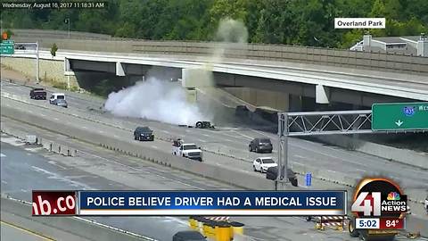 1 hurt in fiery semi wreck on I-435 WB in OP