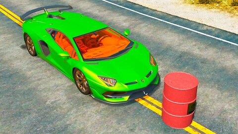 Lamborghini Aventador vs Explosive Barrel – BeamNG.Drive