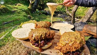 King of all CHICKEN BURGERS (beautiful nature, relaxing sounds, Camping, ASMR)