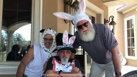 Funny Biker Guys in Easter Bunny Hats Don't Realize They Are on Video