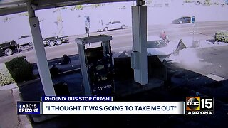 Driver loses control, smashes into Phoenix bus stop