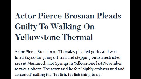 FRIDAY FUNNY - PIERCE BROSNAN PLEADS GUILTY TO YELLOWSTONE CHARGES - REMORSEFUL