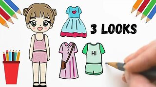 COMO DESENHAR BONECA DE PAPEL+ 3 LOOKS INCRÍVEIS - FÁCIL DE FAZER #bonecadepapel #paperdolls