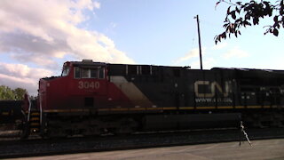 Eastbound Manifest Train In Ontario CN 3040 & CN 3915 Locomotives Sept 15 2021