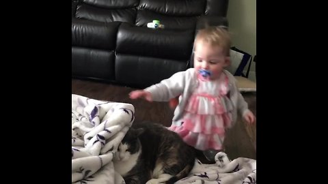 Baby Girl Preciously Plays With Kitty Best Friend
