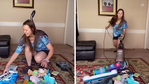 Mom Shows How She Used To Vacuum Before Vs. After Having Kids