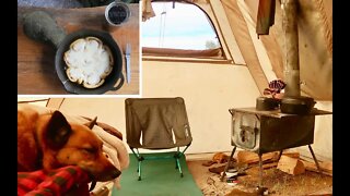 Living Off-Grid in a Tent w/ Wood Stove: Cast-Iron Cinnamon Rolls, Snowstorms, & Hiking w/ Sierra