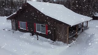 Winter Camping in a Cozy Cabin (Near Lake Superior) - Snowstorm