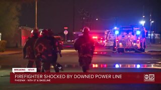 Firefighter shocked by a downed power line