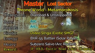 Destiny 2 Master Lost Sector: Throne World - Metamorphosis 5-18-22