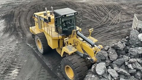 Huge Caterpillar 992G Wheel Loader Loading Coal On Trucks - Sotiriadis/Labrianidis Mining Works-3