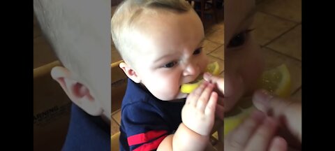 Babies funny video First Eat Lemon