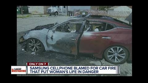 Woman says Samsung phone caught fire while she drove, destroying her car