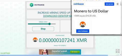 Monero XMR Cryptocurrency $113 Earned By Free Mining With Miner EO Finance With Instant Withdrawal