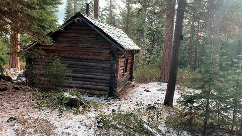 The Back, Side, Front Porch & Inside of RUSTIC Edison Log Cabin Shelter! | 4K Winter Central Oregon