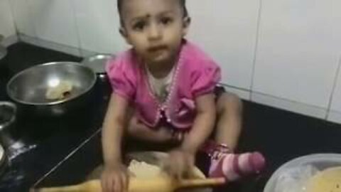 My Sweet Daughter Little baby Eiyaana making Roti !! she is only 1 year old !!