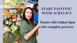 Learn to paint with acrylics: Renoir's flowers painted with Golden Open
