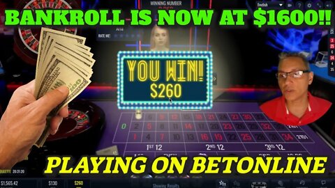 Roulette Online Session #11 on BetOnline: Betting Red and Black Colors! WOW! Bankroll is at $1600!