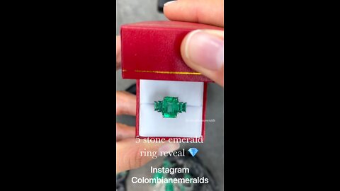 5 stone baguette Cut Colombian emerald engagement ring 18K white gold