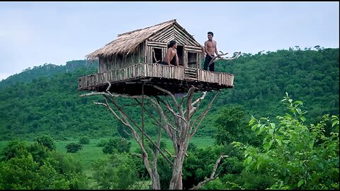 How To Build Bamboo House On The Tree 12m And Swimming Pool [ Part I]