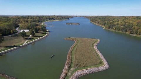 Beautiful Aerial of Lake Darling!! Brighton, IA. Trails, Camping, Swimming, Cabins.