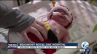 Holiday photo shoot for babies in NICU at Royal Oak Beaumont Hospital