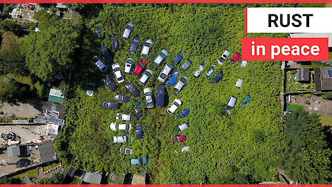 Aerial footage shows an allotment in the West Midlands has been turned into a car graveyard