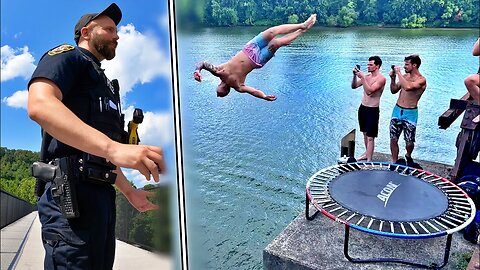 50' Trampoline to Water! - COPS CALLED!