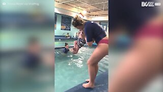 Water baby learns to swim at just a few months old
