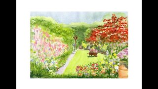 Painting my mums garden part 12 painting. How to draw and paint a garden watercolour. David J Walker