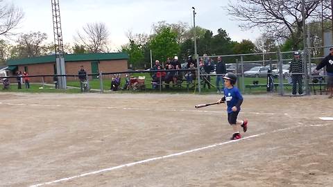 Boy Hits In A Little League Game And Then Runs In The Wrong Direction