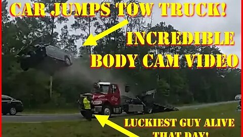 Best Body Cam operator of 2023 winner is: Car Jumps Tow Truck + Luckiest Dude Alive That Day🏆🍩