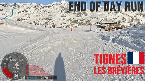 [4K] Skiing Tignes 1550, End of Day Run to Les Brévières from Aiguille Rouge, France, GoPro HERO11