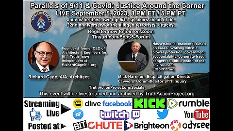 🔴 LIVE Sept 5, 2023: Richard Gage & Mick Harrison: Parallels of 9/11 & COVID-Justice Around the Corner
