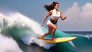 Princess Leia From Star Wars Surfing Big Waves