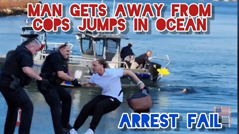 MAN BREAKS FREE OF COPS THEN JUMPS IN OCEAN. WATER RESCUE CALLED IN.