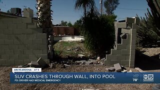 SUV crashes through wall, into pool