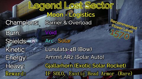 Destiny 2 Legend Lost Sector: Moon - K1 Logistics 9-8-22