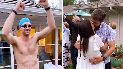 Brothers take to swimming race for this gender reveal party