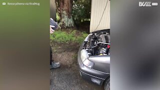 Uomo ricarica la batteria della macchina senza cavi