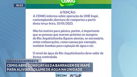 Chuvas no Nordeste: Cemig Abre Comportas da Barragem de Irapé para Aliviar Volume de Água na Unidade