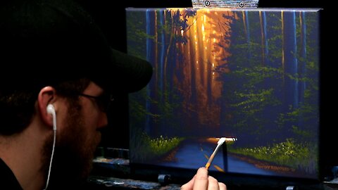 Acrylic Landscape Painting of a Forest Road at Sunset - Time Lapse - Artist Timothy Stanford